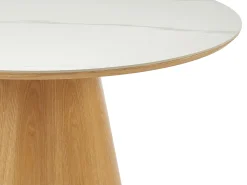 Mesa de comedor para 4 personas en cerámica y chapado - Efecto mármol blanco y natural - ANTALIZA