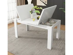 Mesa de comedor para 6 personas 120x70cm en MDF con almacenaje oculto, color blanco