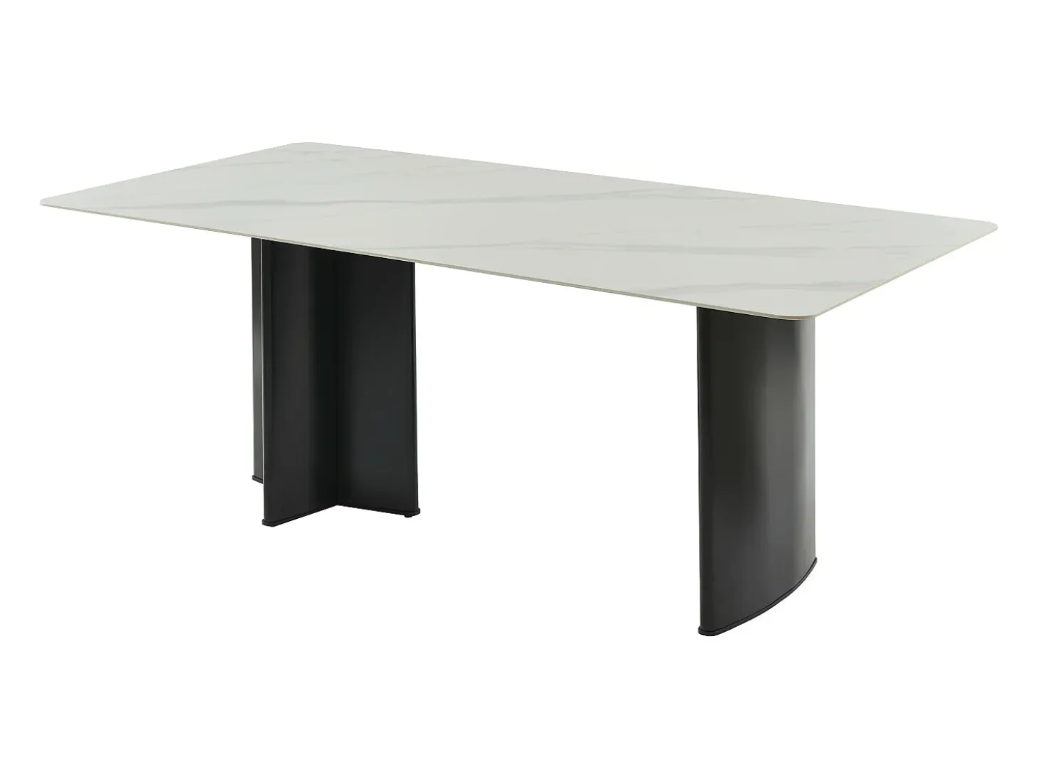 Mesa de comedor para 8 personas en cerámica y MDF - Efecto mármol blanco y negro - SINAN