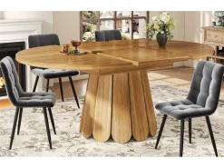 Mesa de comedor para 6 personas - 118/158 x 118 x 76,8 cm - tablero extensible - MDF - natural oscuro