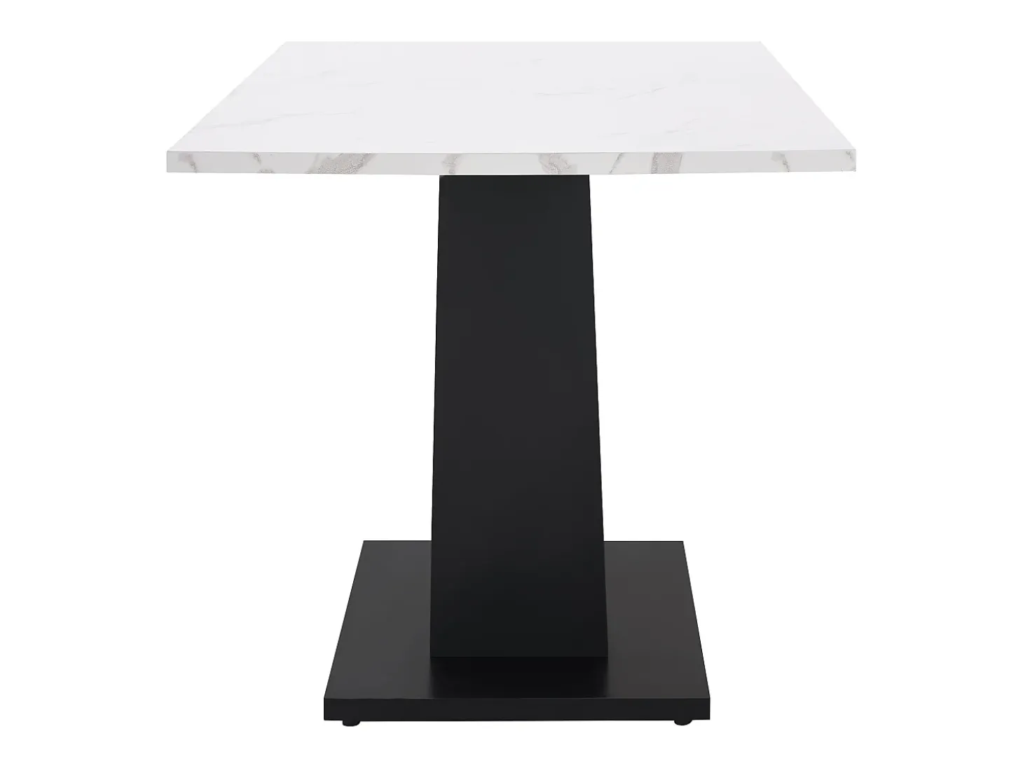 Mesa de comedor para 6 personas 140x75cm en MDF con patas regulables, chapa de mármol blanco con pata negra