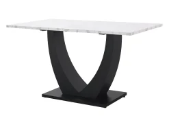Mesa de comedor para 6 personas 140x75cm en MDF con patas regulables, chapa de mármol blanco con pata negra