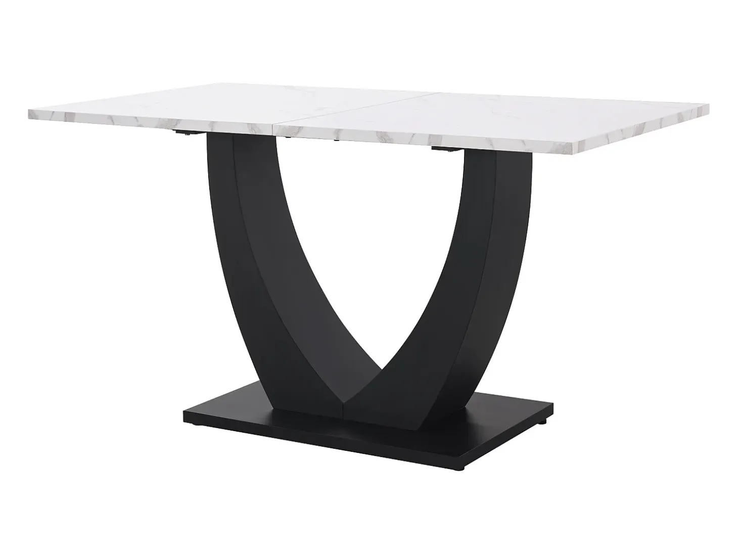 Mesa de comedor para 6 personas 140x75cm en MDF con patas regulables, chapa de mármol blanco con pata negra