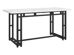 Mesa de comedor para 4 personas 140x80cm en MDF, tablero chapado en mármol blanco, patas de metal negro