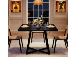 Mesa de comedor para 4 personas, estilo moderno, estructura metálica resistente, mesa de cocina de 80 x 80 x 75 cm para comedor (Negro)