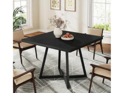 Mesa de comedor para 4 personas, estilo moderno, estructura metálica resistente, mesa de cocina de 80 x 80 x 75 cm para comedor (Negro)