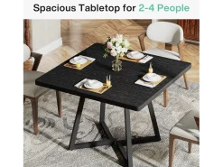 Mesa de comedor para 4 personas, estilo moderno, estructura metálica resistente, mesa de cocina de 80 x 80 x 75 cm para comedor (Negro)