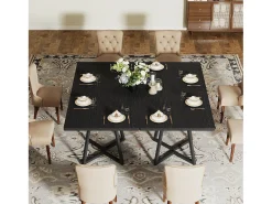 Mesa de comedor para 4 personas, estilo moderno, estructura metálica resistente, mesa de cocina de 80 x 80 x 75 cm para comedor (Negro)