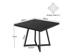Mesa de comedor para 4 personas, estilo moderno, estructura metálica resistente, mesa de cocina de 80 x 80 x 75 cm para comedor (Negro)