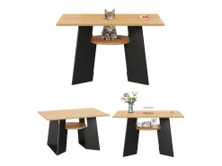 Mesa de comedor para 6 personas, apta para mascotas, negra y natural