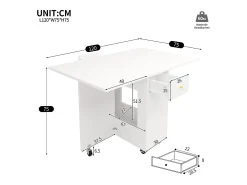 Mesa de comedor plegable 120x75x75 cm - con espacio de almacenamiento - 2 cajones - ruedas bloqueables - blanco