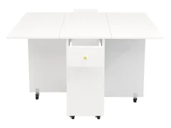 Mesa de comedor plegable 120x75x75 cm - con espacio de almacenamiento - 2 cajones - ruedas bloqueables - blanco