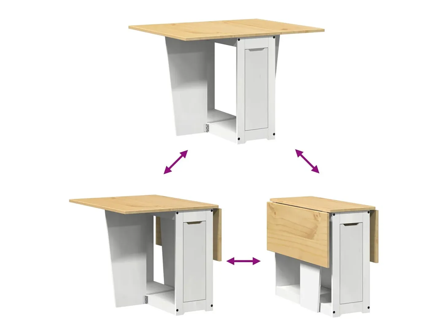 Mesa de comedor plegable Corona Butterfly de madera maciza de pino blanca