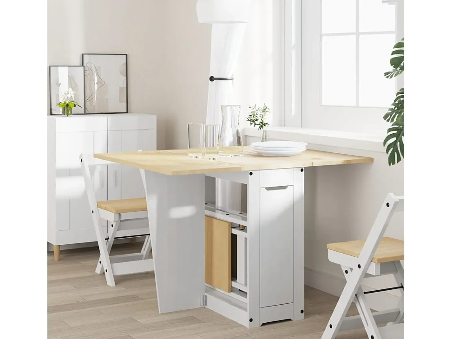 Mesa de comedor plegable Corona Butterfly de madera maciza de pino blanca