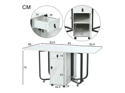 Mesa de comedor plegable con aparador, 2 cajones, hojas abatibles, ahorra espacio (blanco/negro)