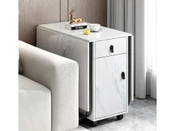 Mesa de comedor plegable con aparador, 2 cajones, hojas abatibles, ahorra espacio (blanco/negro)