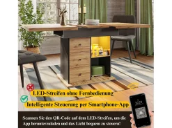 Mesa de comedor plegable 4-6 plazas - 110-140 x 80 x 75 cm - extensible - con 2 cajones + LED - MDF - negro