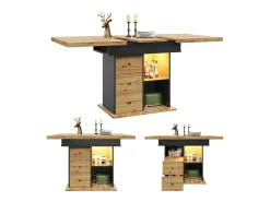 Mesa de comedor plegable 4-6 plazas - 110-140 x 80 x 75 cm - extensible - con 2 cajones + LED - MDF - negro