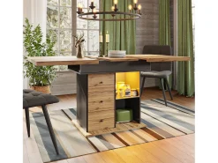 Mesa de comedor plegable 4-6 plazas - 110-140 x 80 x 75 cm - extensible - con 2 cajones + LED - MDF - negro