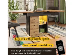Mesa de comedor plegable 4-6 plazas - 110-140 x 80 x 75 cm - extensible - con 2 cajones + LED - MDF - negro