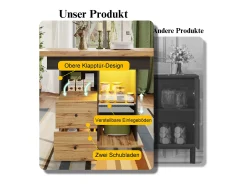 Mesa de comedor plegable 4-6 plazas - 110-140 x 80 x 75 cm - extensible - con 2 cajones + LED - MDF - negro