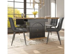 Mesa de comedor plegable para 4-6 personas - 110-140 x 80 x 75 cm - extensible - con 1 puerta + 2 cajones - MDF - negro