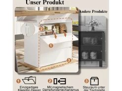 Mesa de comedor plegable para 4-6 personas - 110-140 x 80 x 75 cm - extensible - con 1 puerta + 2 cajones - MDF - blanco