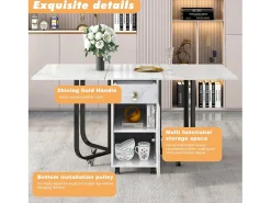 Mesa de comedor plegable para 4 a 8 cubiertos con ruedas - 2 puertas + 2 cajones - MDF y metal - Negro + blanco