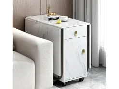 Mesa de comedor plegable para 4 a 8 cubiertos con ruedas - 2 puertas + 2 cajones - MDF y metal - Negro + blanco