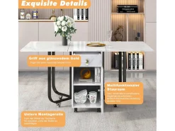 Mesa de comedor plegable para 4 a 8 cubiertos con ruedas - 2 puertas + 2 cajones - MDF y metal - Negro + blanco