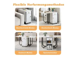 Mesa de comedor plegable para 4 a 8 cubiertos con ruedas - 2 puertas + 2 cajones - MDF y metal - Negro + blanco