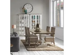 Mesa de comedor provenzal madera maciza de mindi blanco y marrón Kirest 200 cm