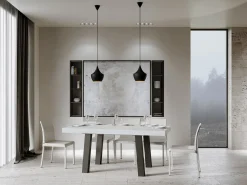 Mesa de comedor rectangular de fresno blanco Bidy con patas de metal antracita 160 cm