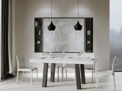 Mesa de comedor rectangular de fresno blanco Bidy con patas de metal antracita 160 cm
