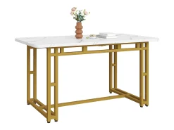 Mesa de comedor rectangular de 120 x 70 cm - patas doradas y estructura metálica - tablero de MDF blanco