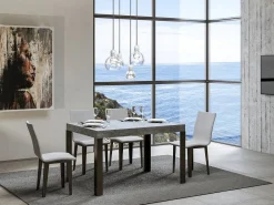 Mesa de comedor rectangular Liva 130 cm gris hormigón con patas de metal gris oscuro