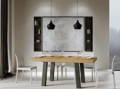 Mesa de comedor rectangular Bidy 160 cm de madera clara con patas de metal antracita