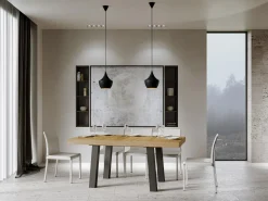 Mesa de comedor rectangular Bidy 160 cm de madera clara con patas de metal antracita