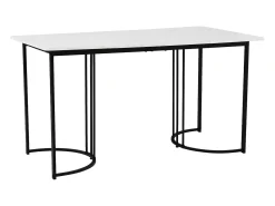 Mesa de Comedor Rectangular 140x80 cm para 6 Personas - Patas Ajustables - Metal y Madera - Blanco/Negro Moderno