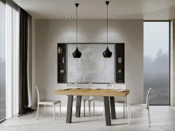 Mesa de comedor rectangular de madera clara Bidy con patas de metal antracita 180 cm