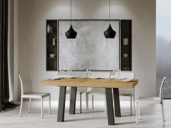 Mesa de comedor rectangular de madera clara Bidy con patas de metal antracita 180 cm