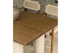 Mesa de comedor rectangular de madera maciza en tono roble oscuro y patas de microcemento en tono tierra DECOWOOD de 200x75cm - LUCÍA - DECOWOOD