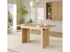 Mesa de comedor rectangular extensible 140/180x80x75 cm - Para 6 a 8 personas - Tablero grueso - Estilo minimalista - Natural