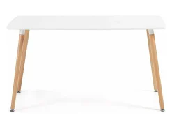 Mesa de comedor rectangular de 75x120x80 cm en color blanco con patas de madera Nórdica
