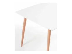Mesa de comedor rectangular de 75x120x80 cm en color blanco con patas de madera Nórdica