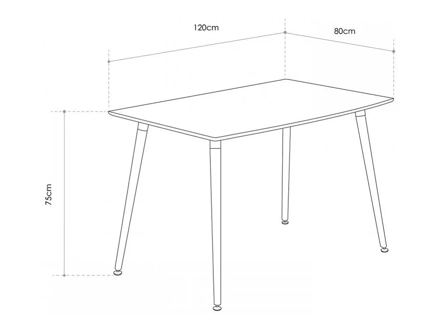 Mesa de comedor rectangular de 75x120x80 cm en color blanco con patas de madera Nórdica
