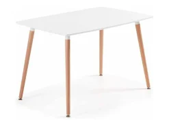 Mesa de comedor rectangular de 75x120x80 cm en color blanco con patas de madera Nórdica