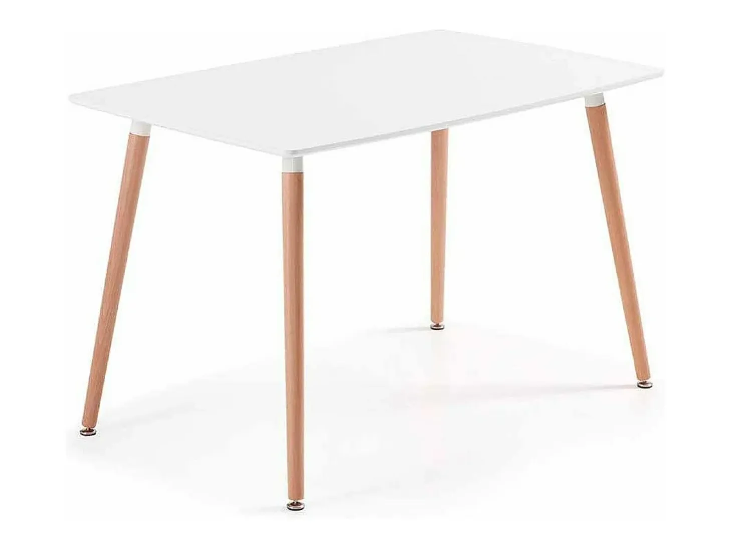 Mesa de comedor rectangular de 75x120x80 cm en color blanco con patas de madera Nórdica