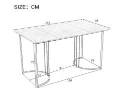 Mesa de comedor rectangular – 140x80 cm, Base de metal, Elegante