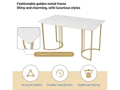 Mesa de comedor rectangular – 140x80 cm, Base de metal, Elegante